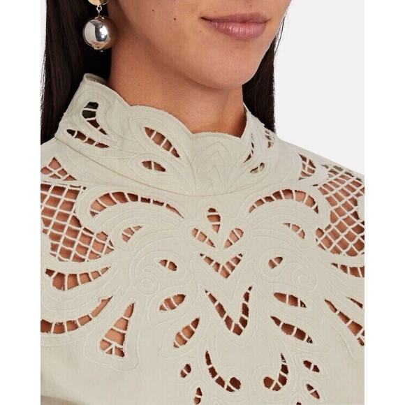 INTERMIX Jasmine Organic Cotton Detailed Lace Zip Up Back Fitted Cuff Blouse 6 - Picture 3 of 12